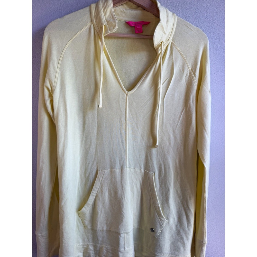 Lilly Pulitzer Women's S Yellow Pullover Hoodie V-Neck Drawstring Pockets Logo